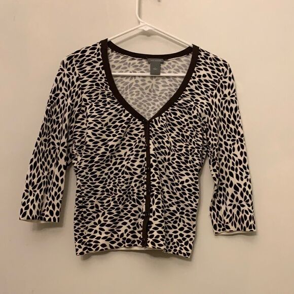 Ann Taylor Sweaters - Ann Taylor women’s brown and cream floral cardigan. Length 20” Size S